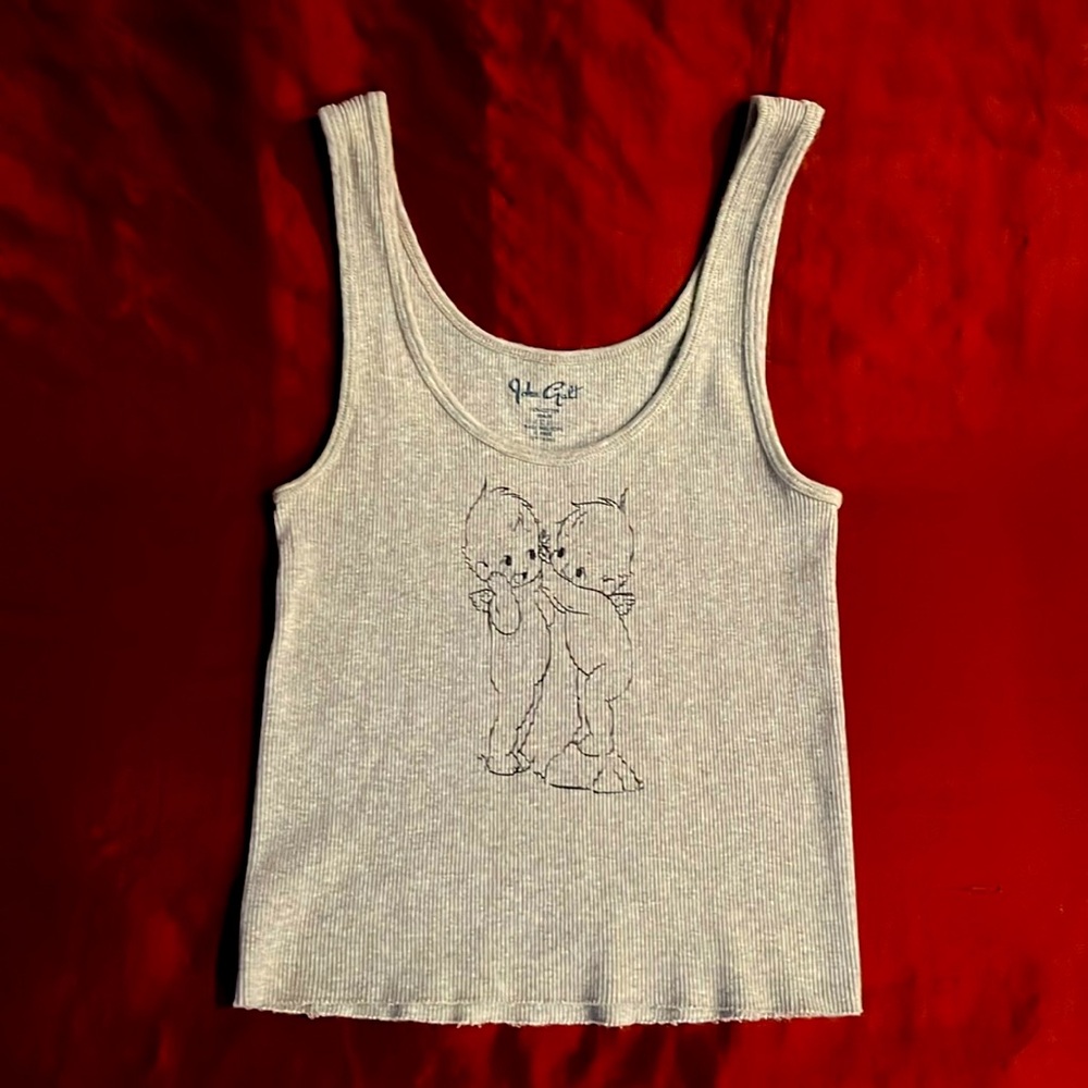 Gray Tank Top with Cartoon Print